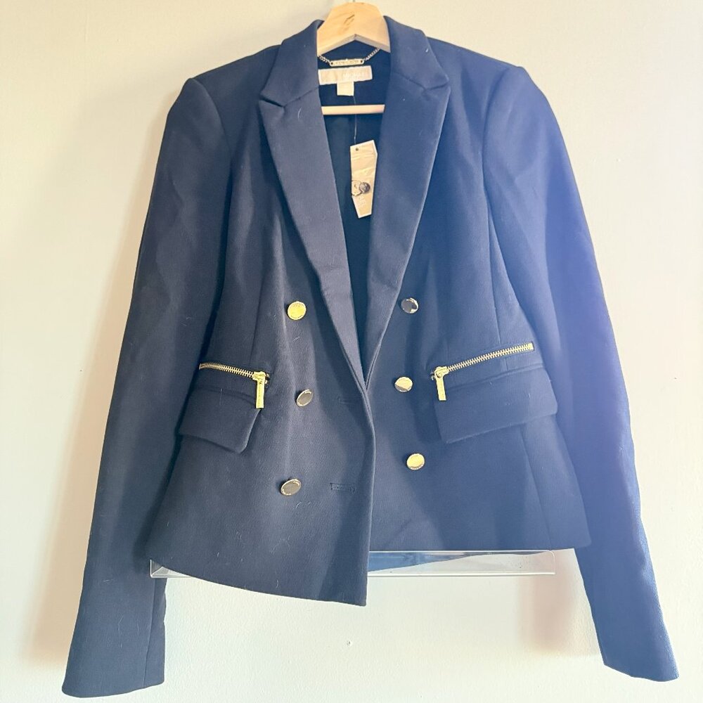 Michael Michael Kors Double-Breasted Blazer w/ Gold Zippers – Size 2 (Dark Midni